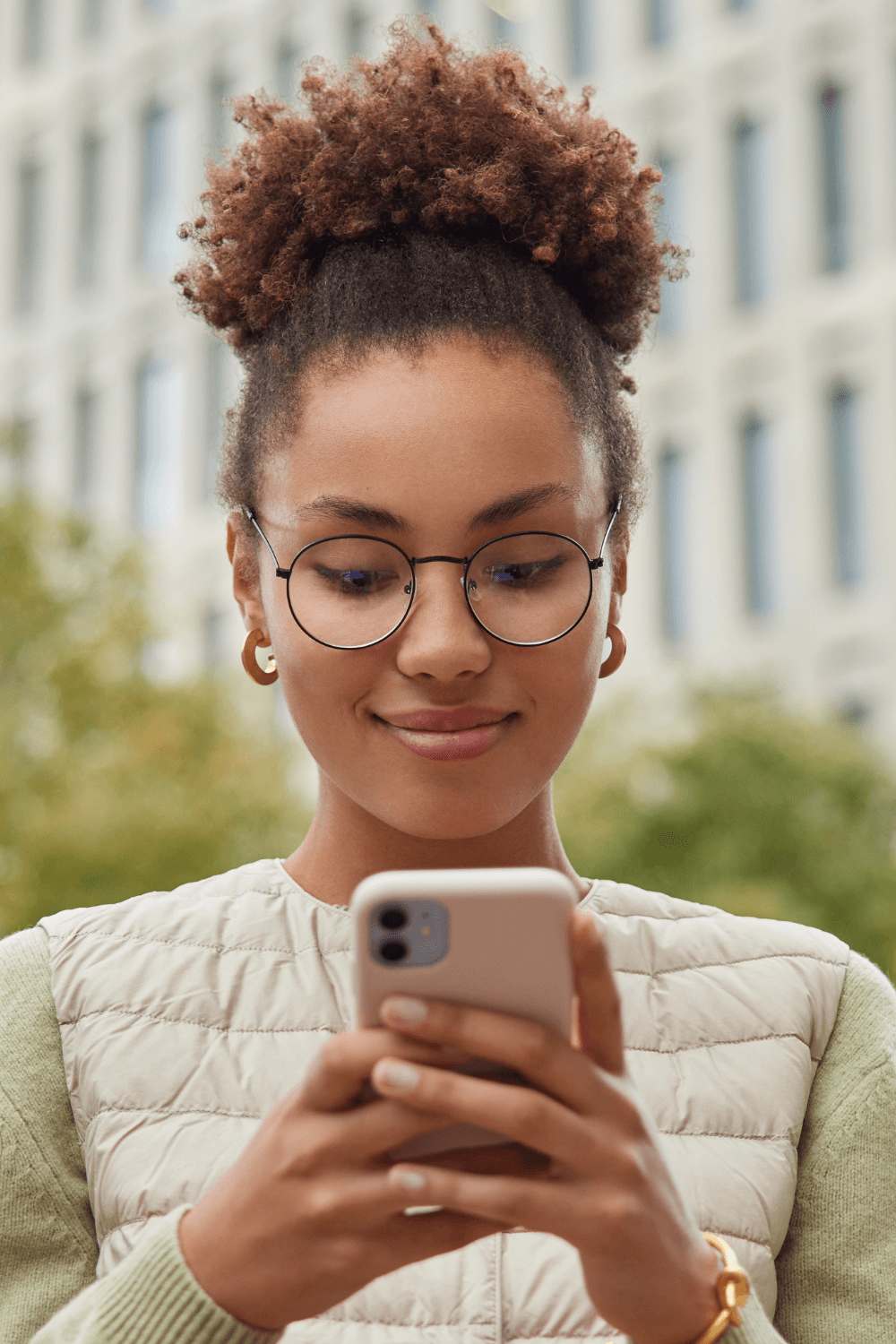 Customer using a website chat on her phone
